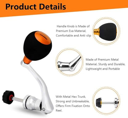 Keenso Reel Replacement Handle, Metal Rocker Arm Grip Spinning Metal Made hex Trunk Spinning Fishing Reel with EVA Premium Metal Comfortable and Anti-Slip - color: Sliver, size: Large