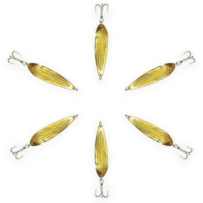 Crocodile Spoon Fishing Lures 2oz, 6 Pcs Gold with Treble Hooks, for Saltwater & Freshwater Casting, Includes Durable Hook Setup, Ideal for Tuna, Bass, Trout & Walleye