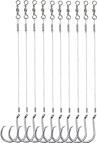 Saltwater Steel Circle Hook Rigs,Octopus Offset Fishing Hooks Leader Wire for Catfish Bass - size: 1/0-24pcs