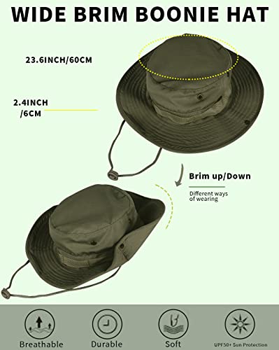 Sun Hats for Men Women Bucket Hat UPF 50+ Boonie Hat Foldable UV Protection Hiking Beach Fishing Summer Safari - color: 1pack-army Green