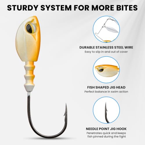 TRUSCEND Swim or Jig Fishing Spinner Baits for Freshwater and Saltwater, Rooster Tail Fishing Lures for Trout Bass Walleye Crappie Salmon Pike, Blade Bait with Copper Blade - color: D2-4"-1/2oz