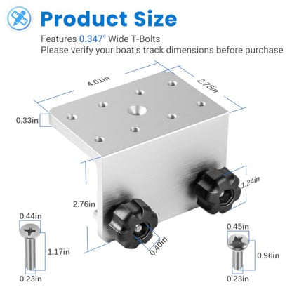 90° Boat Gunnel Track Mount Bracket for Rod Holders, Downriggers, Fish Finders & Marine Accessories, Aluminum Mounting Base for Lund, Ranger and Lowe Boats
