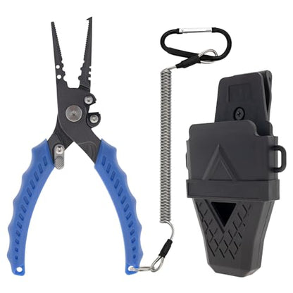 Reaction Tackle Fishing Pliers, Stainless Steel Saltwater Pliers with Braid Cutter, Hook Remover and Crimper, PTFE Coated Coated with Sheath and Lanyard - size: 6" Split Ring