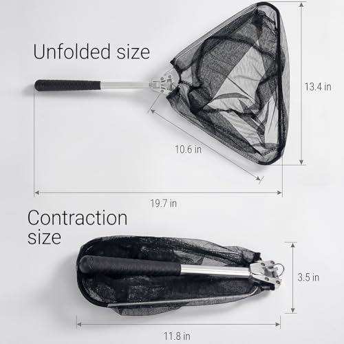 Small Foldable Fishing Net, Aluminum Alloy Triangular Landing Net, Short Handle Fly Fishing Net for Stream and Pond