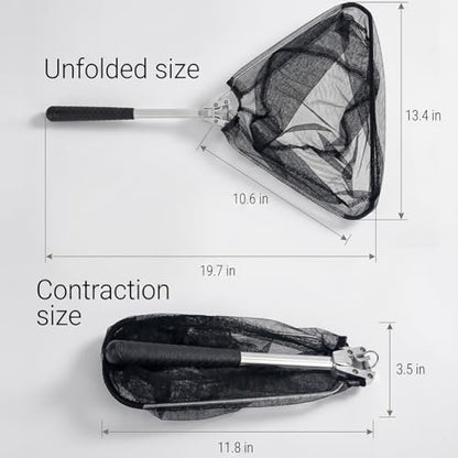 Small Foldable Fishing Net, Aluminum Alloy Triangular Landing Net, Short Handle Fly Fishing Net for Stream and Pond