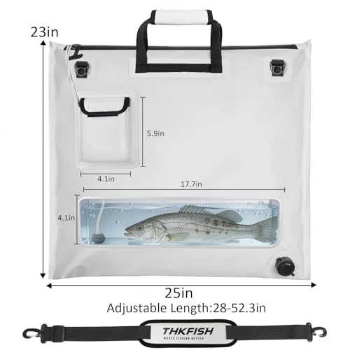 THKFISH Fish Tournament Weigh in Bag for Bass Fishing with Leakproof Zipper | Heavy Duty Live Fish Bags for Caught Fish with Waterproof Zipper and Mesh Liner,Puncture Resistant - color: White-25×23in