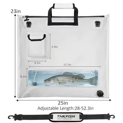 THKFISH Fish Tournament Weigh in Bag for Bass Fishing with Leakproof Zipper | Heavy Duty Live Fish Bags for Caught Fish with Waterproof Zipper and Mesh Liner,Puncture Resistant - color: White-25×23in