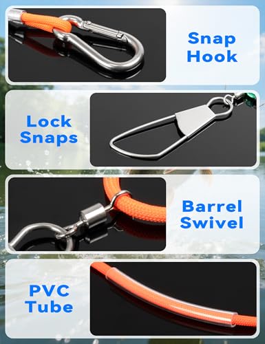 BLUEWING V2 Fishing Stringer Fish Keeper with 10 Stainless Steel Lock Snaps and 8ft Floating Rope - color: Orange