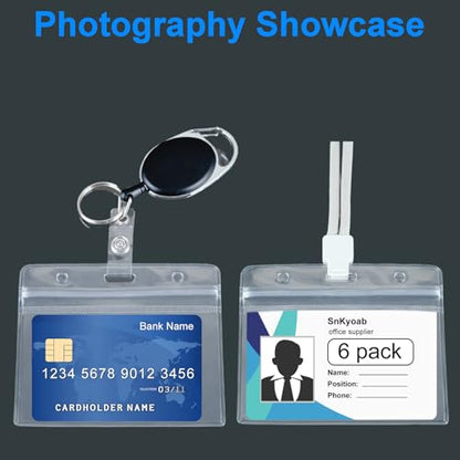 6 Pack Horizontal Badge Holders Plastic with Resealable Zipper, Waterproof ID Card Holder&Name Tag Holder for Office&School, Fits ID Card/Credit Card/Driver’s License (2.4 x 3.7 Inches)