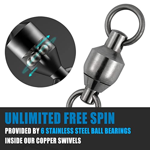 Dr.Fish Fishing Snap Swivels Ball Bearing Swivels Fishing Tackle Saltwater & Freshwater Coast-Lock Lure Snap Clips Terminal Tackle Line Leader Connector Accessories - size: #4-100LB(1.9")