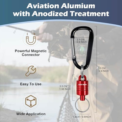 Magnetic Net Release for Fly Fishing, Aluminum Magnetic Quick Release Keychain, Fly Fishing Net Magnet Holder Retractor with Carabiner - color: red 2