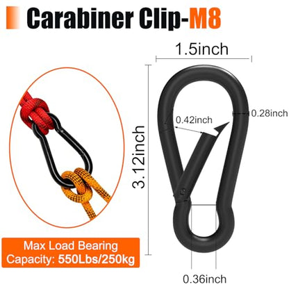 Heavy-Duty Carabiner Clip 1.57"–5.5", Black/Silver Spring Snap Hook, Quick Link Keychain Clip for Keys, Swing Set, Camping, Fishing, Hiking & Traveling (120–1350 lbs) - color: Black, size: 3.12Inch(M8)-16PCS