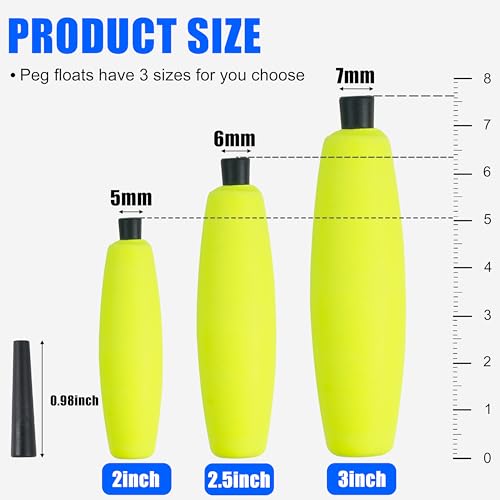 SILANON Peg Floats Fishing Bobbers,Foam Cigar Fishing Floats Bobbers Catfish Floats Slip Fishing Cork Bobbers with Pipe Plug for Catfish Santee Rig Freshwater Saltwater Fishing - size: 2 inch, style: Yellow-30pcs