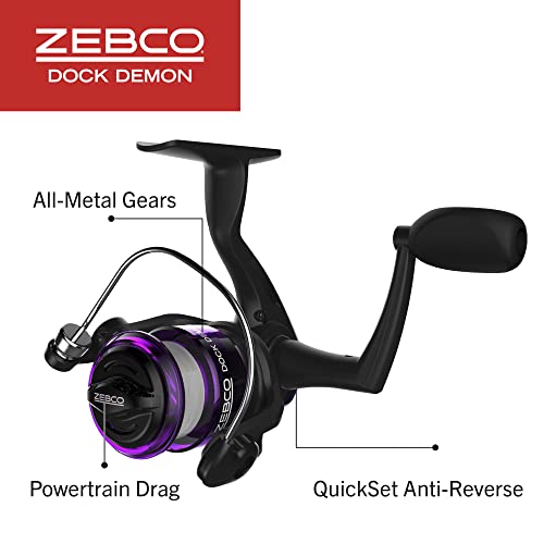 Zebco Dock Demon Spinning Reel or Spincast Reel and Fishing Rod Combo, 30-Inch Durable Fiberglass Rod, QuickSet Anti-Reverse Fishing Reel - style: Spinning Reel - Purple
