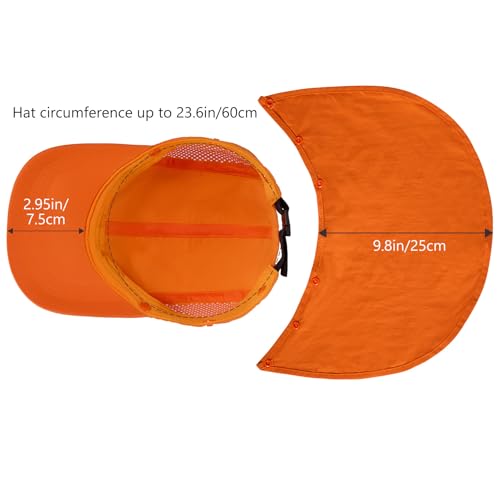 BASSDASH UPF 50+ Foldable Fishing Hat Baseball Cap with Removable Neck Flap Portable for Men Women Golf Hiking - color: Orange With Unfoldable Brim