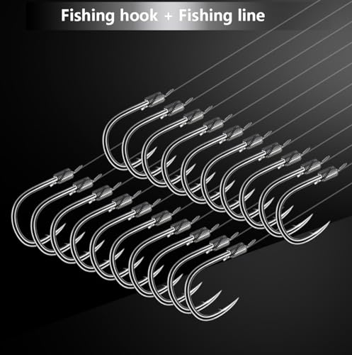AMHDV Tiny Fishing Hooks with Line, Small Fishing Hook and Leader (Pack of 20) - color: Black, size: 20# (0-0.44lb)