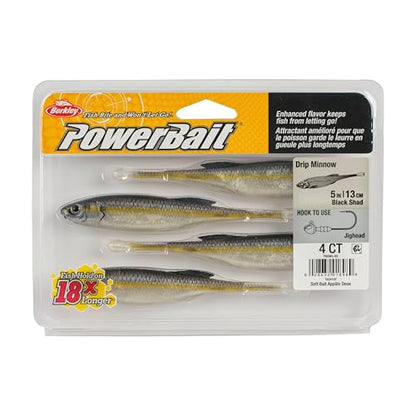 Berkley PowerBait Drip Minnow Fishing Soft Bait - color: Black Shad, size: 5"