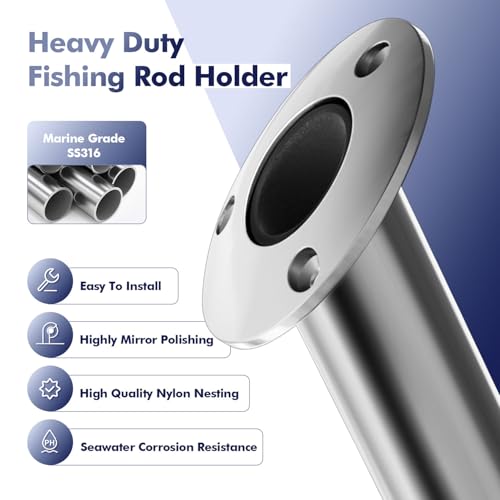 2Pcs Rod Holders for Fishing Boat, Heavy Duty 316 Stainless Steel Fishing Rod Pole Holder, Flush Mount, 15/30/90 Degree - color: Silver - Black Insert