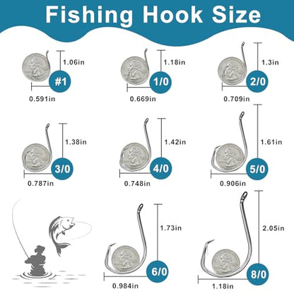 150PCS Circle Hooks, Strong High Carbon Steel Fresh and Saltwater Fishing Hooks, Variety of Different Sizes Circle Hook - Size:#1 1/0 2/0 3/0 4/0 5/0 6/0 8/0