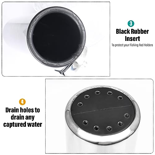 NovelBee 2pcs Stainless Steel Clamp on Fishing Rod Holders with Black Rubber Insert for Rails 7/8" to 1"