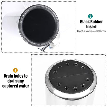 NovelBee 4pcs Stainless Steel Clamp on Fishing Rod Holders with Black Rubber Insert for Rails 7/8" to 1"