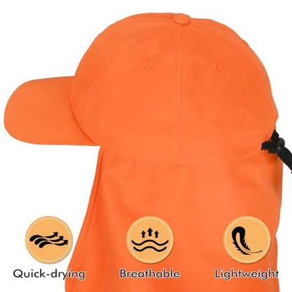 Tirrinia Wide Brim Sun Hat with Neck Flap for Men & Women, Breathable Hiking Fishing Safari Hat, Outdoor UV Protection Cap - color: Orange
