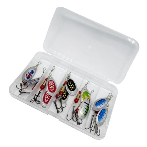 Fishing Spinner Baits Lures Kit for Trout Bass Salmon Lures with Treble Fishing Hooks, Rooster Tail Fishing Gears Spoons Effective in Freshwater/Saltwater - color: 10pcs/box without Rooster Tail