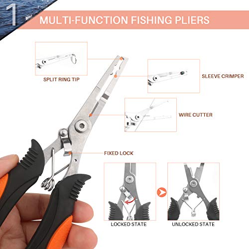 mouhike Fishing Tool Kit Fishing Pliers, Fish Lip Gripper, Fishing Hook Remover, Handheld Digital Fishing Scale, Ice Fly Fish Pliers Fishing Gear Accessories Fishermen Gift (Battery Not Included) - color: Orange+Black, style: 3pcs_Tools