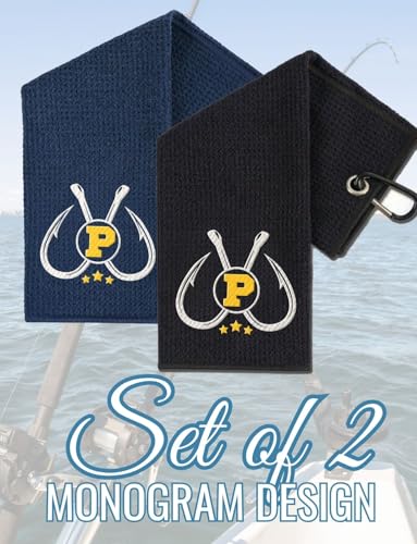 Embroidered Fishing Towels with Clip, Personalized Microfiber Towel Accessories for Fishing Lovers, 16x16 Inches, Pack of 2, Initial P - color: P