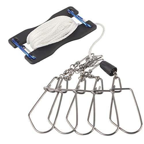 Live Fish Lock, Stainless Steel Buckle, 8m Wear Resistant Nylon Rope, Professional Gear Accessories for Big Catch, Quick Release Stringer for Kayak Fishing Gear - color: Black