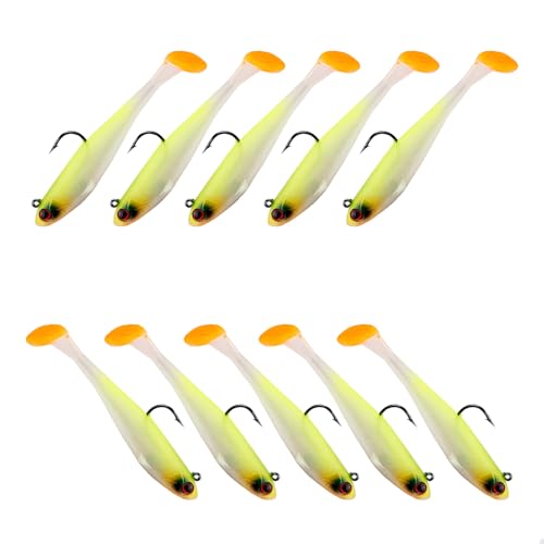 Fishing Bait Paddle Tail Swimbaits 10pcs FS/RE-13 | Soft Plastic,with Jig Heads,Bass Lures,for Freshwater Saltwater,Fishing Trout,Crappie Lures - color: Yellow, size: 0.21oz