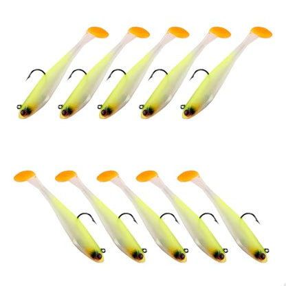 Fishing Bait Paddle Tail Swimbaits 10pcs FS/RE-13 | Soft Plastic,with Jig Heads,Bass Lures,for Freshwater Saltwater,Fishing Trout,Crappie Lures - color: Yellow, size: 0.21oz