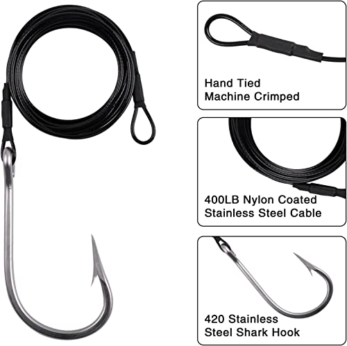 Fishing Shark Rigs Surf Fishing Stainless Steel Cable Leader Wire with Tuna Shark Hooks Saltwater Fishing Deep Sea Hooks Big Fish Shark Leader Rig - size: 5/0-2PCS