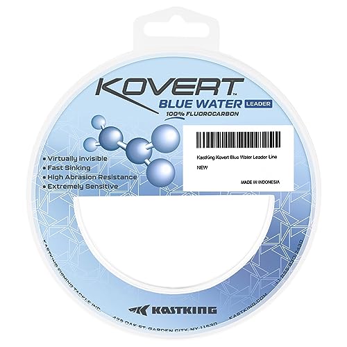 KastKing Kovert Blue Water 100% Fluorocarbon Fishing Leader Line for Heavy-Duty Saltwater & Deep-Sea Fishing, High Strength, Extreme Clarity, Ultra-Durable & Abrasion Resistance Fishing Line - size: 30LB-50Yds (Clear)