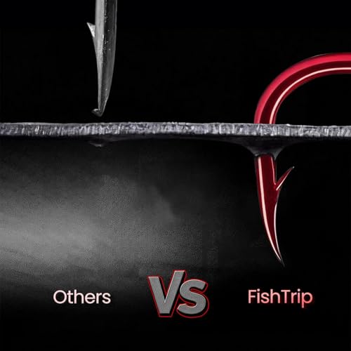 FishTrip Baitholder Hooks Fishing Offset- 100Pcs Bait Holder Fish Hook Red | Double Barbed, High Carbon Steel, Closed Eye Long Shank Live Bait Fish Hooks for Bluegill Bass Trout Walleye Catfish #10-4/0 - size: 2#_100pcs