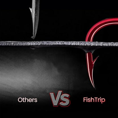 FishTrip Baitholder Hooks Fishing Offset- 100Pcs Bait Holder Fish Hook Red | Double Barbed, High Carbon Steel, Closed Eye Long Shank Live Bait Fish Hooks for Bluegill Bass Trout Walleye Catfish #10-4/0 - size: 1/0#_100pcs