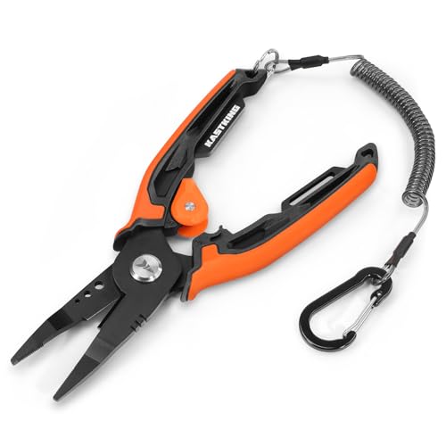 KastKing AeroVice 7.5” Fishing Pliers, 420 Stainless Steel, Uni-Body Construction, Lightweight & Corrosion-Resistant, Multi-Function Jaws, Braid Cutters, Sheath, Lanyard & Carabiner - style: 7.5'' Straight Nose