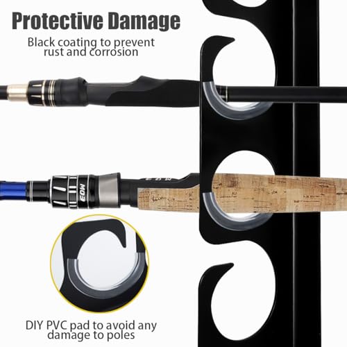 Fishing Rod Rack Pole Wall or Ceiling Storage Holder Hook Keeper Display Hanger Organizer Mount for Garage, Cabin Storeroom Porch and Basement Poles Holds 12 Rods Heavy Duty Metal safe - style: Store 12 Rods