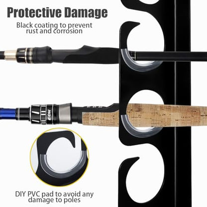 Fishing Rod Rack Pole Wall or Ceiling Storage Holder Hook Keeper Display Hanger Organizer Mount for Garage, Cabin Storeroom Porch and Basement Poles Holds 12 Rods Heavy Duty Metal safe - style: Store 12 Rods