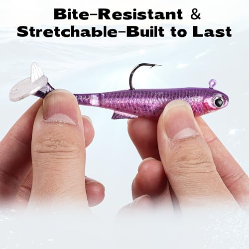 6PCS Soft Plastic Fishing Lures - 3.5in Swim Baits for Bass Pre-Rigged Jig Heads Walleye Fishing Lures with Paddle Tail Swimbaits for Bass Fishing Fishing Soft Plastic Lure Kit - color: Mixed Colors