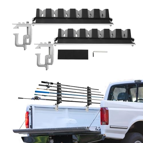 2X Aluminum Fishing Rod Holder for Truck Bed, Capacity, Stable C-Clamp Mount, Fishing Pole Storage Rack Holder for Truck Pickup Boat