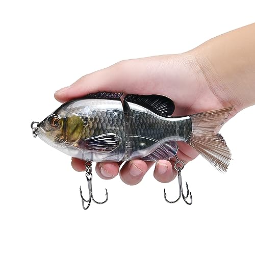 5.9in Multi Jointed Swimbait Fishing Lures Bait,2 Segment Big Giant Sinking Fishing Bass Lures,Crankbaits Swimbaits with Treble Hook - color: 5.9in,1.94oz-Color H