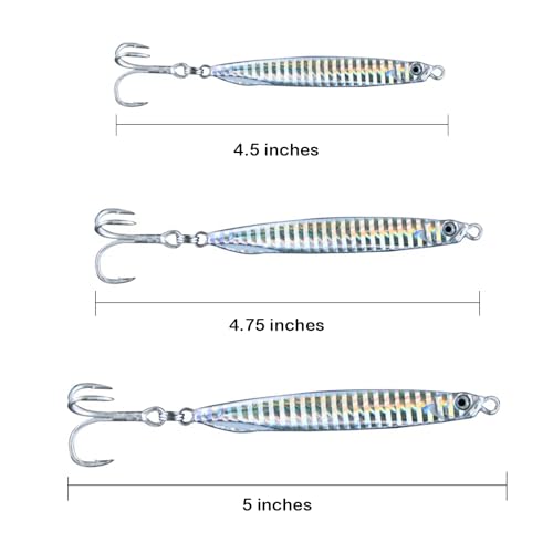 Saltwater Fishing Lures Fishing Jigs Fishing Spoons for Striped bass, Pompano, Spanish Mackerel ，Bluefish - color: Silver (3pcs), size: 1.40 oz + 1.80 oz + 2.00 oz / 40 g + 50 g + 60 g