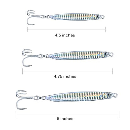 Saltwater Fishing Lures Fishing Jigs Fishing Spoons for Striped bass, Pompano, Spanish Mackerel ，Bluefish - color: Silver (3pcs), size: 1.40 oz + 1.80 oz + 2.00 oz / 40 g + 50 g + 60 g