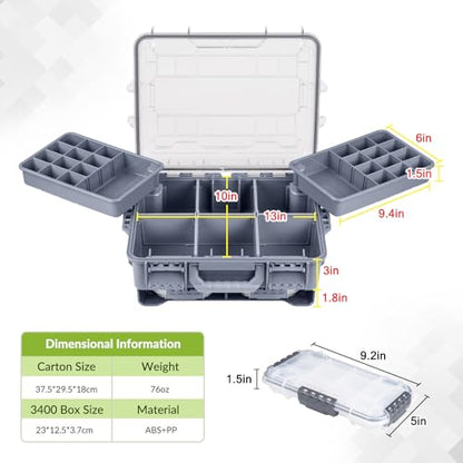 THKFISH Waterproof Tackle Box, Portable Fishing & Tackle Storage Box with Two 3500 Stowaway Boxes and Removable Dividers, Tackle Box, Thicker Floating Airtight Stowaway,Pink/Green/Blue/Grey - color: M-Green