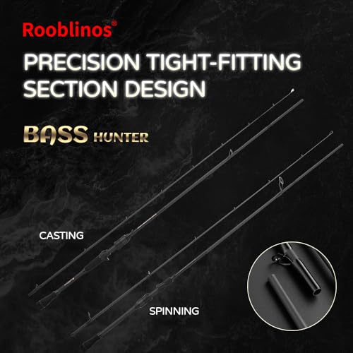ROOBLINOS BASS Hunter 6.9ft Casting Spinning Freshwater Saltwater Rod Heavy Power Fast Action Fishing Pole 2-Piece Black Lightweight Sensitive Graphite Rod for Bass & Pike Lake River Boat Fishing