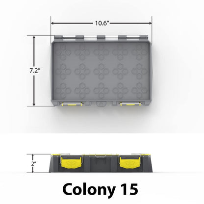 BUZBE Colony 15 Modular Tackle Box, Customizable Waterproof Plastic Organizer, Fishing Tackle Storage, Small Parts Box, Grey and Yellow - style: Colony 15- Box Only