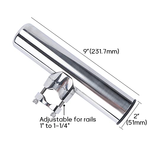 Fishing Rod Holders for Boat, 2 Pack Stainless Steel Rail Mount Rod Holders Clamp on 1" to 1-1/4" Rail for Fishing Boats, Kayaks, Canoes, and Other watercraft.