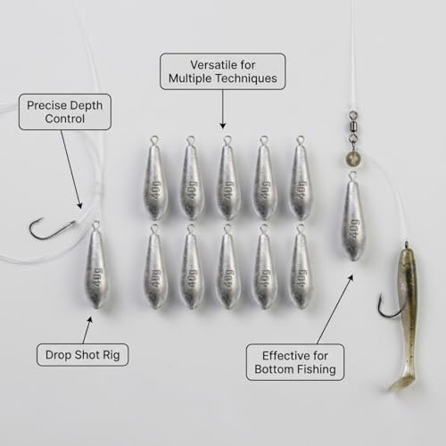 Teardrop Drop Shot Sinkers – Lead Fishing Weights & Sinkers for Bass, Catfish & Surf Fishing – Freshwater & Saltwater – 10 Sizes 1/2oz to 7oz, More Per Pack - style: 40g/1.5oz – 10pcs