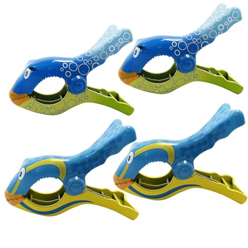 Wezdopu 4PCS Beach Towel Clips Anemonefish Towel Clips for Beach Chairs Large Clips for Drying Quilt Clothes Patio Beach Accessories